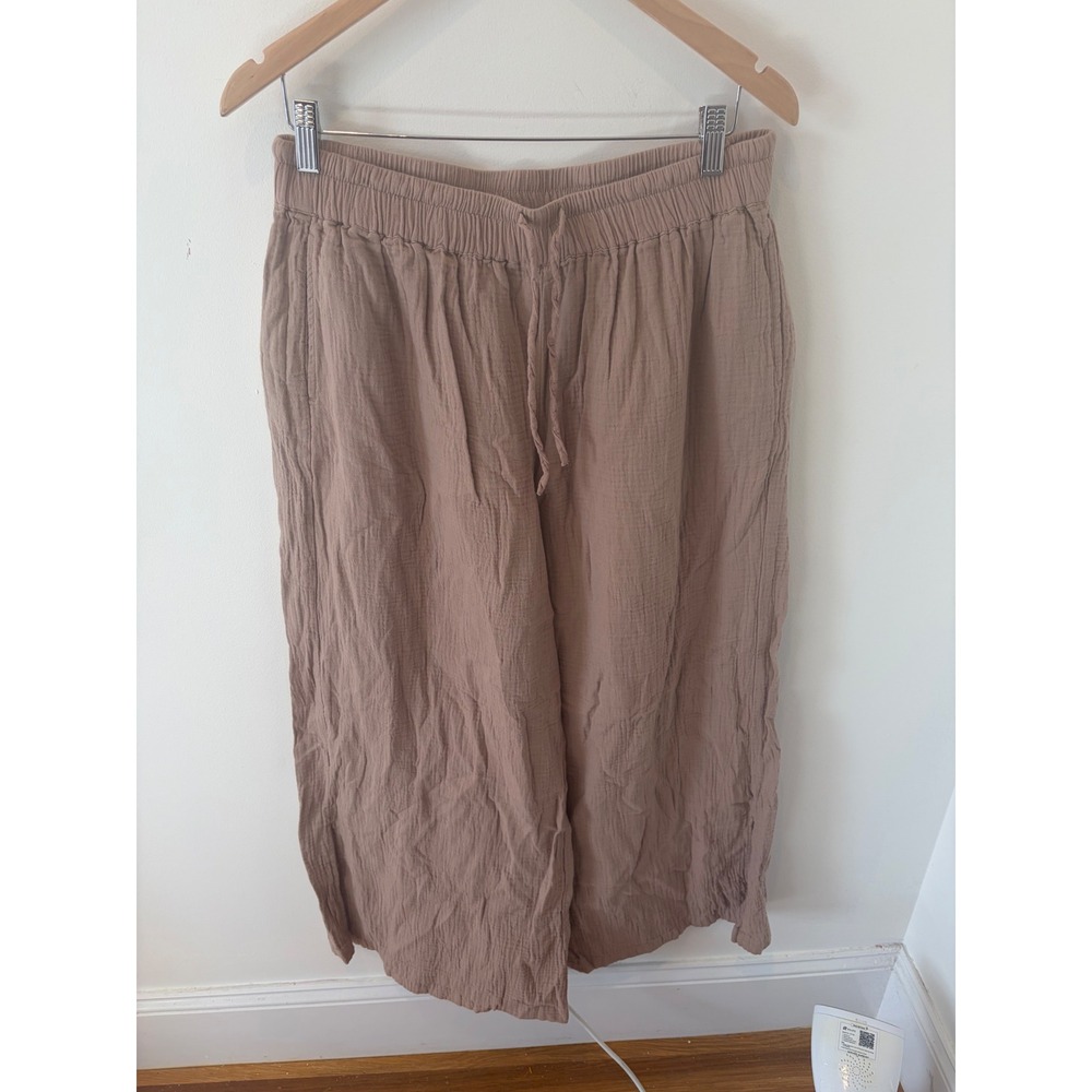 Pact Organic Cotton Gauze Wide Leg Pants Mauve Brown Clay Elastic Waist L